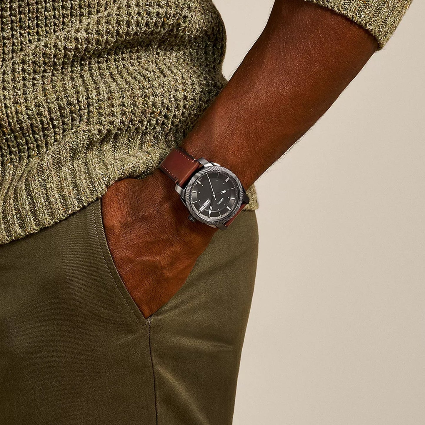 Machine Men Quartz Grey Dial Analog Leather Watch FS5900