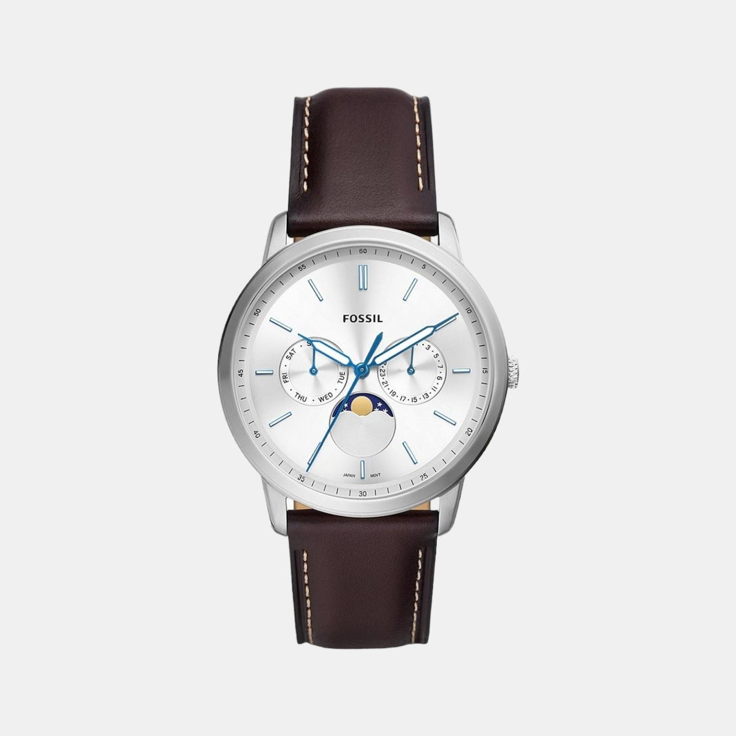 Neutra Men Quartz Silver Dial Multi-Function Leather Watch FS5905
