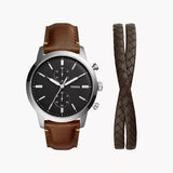 Fossil Townsman Chronograph Brown LiteHide™ Leather Watch And Bracelet Set