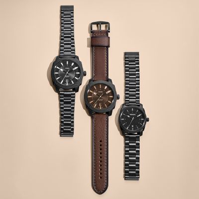 Fossil Machine Three-Hand Date Dark Brown LiteHide™ Leather Watch