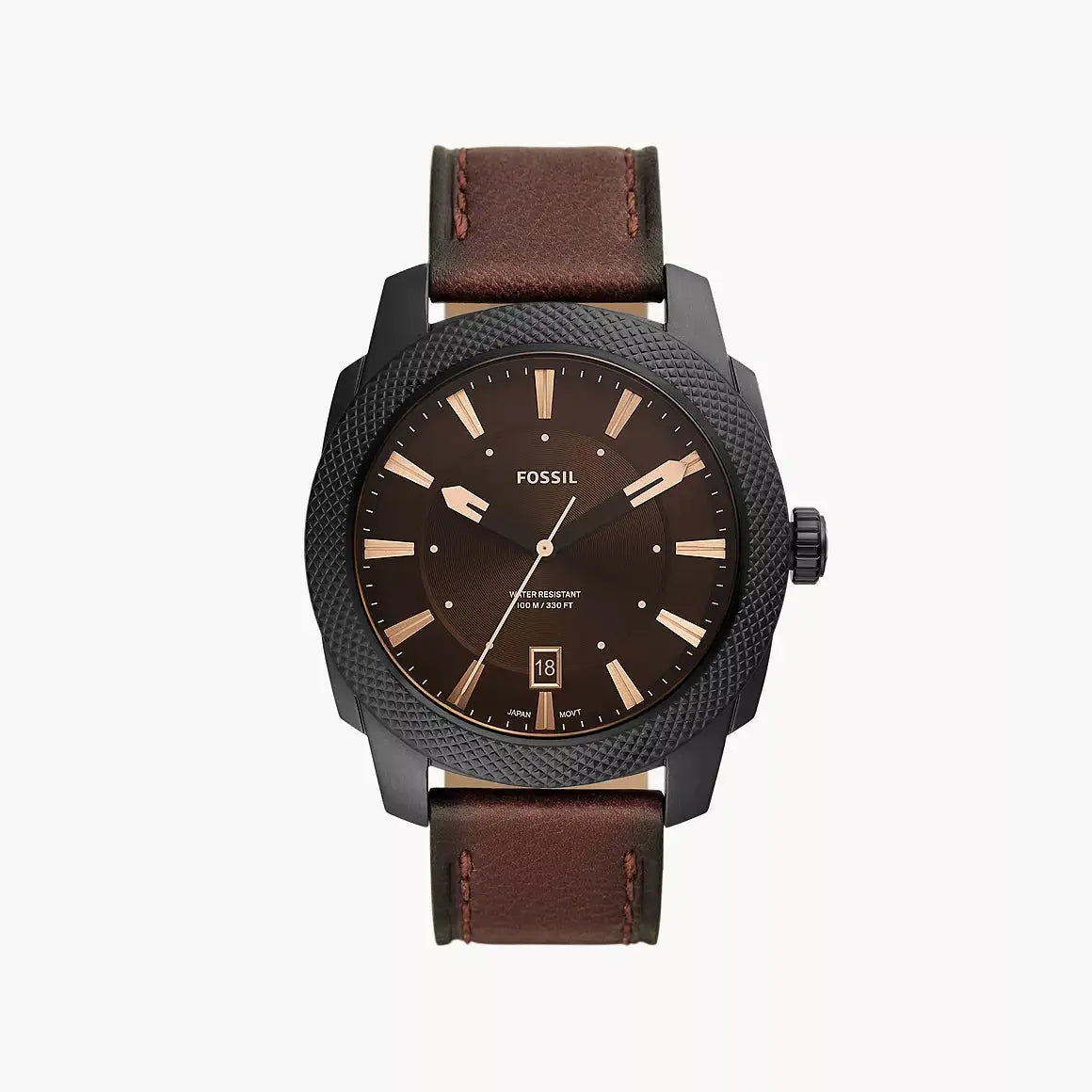 Fossil Machine Three-Hand Date Dark Brown LiteHide™ Leather Watch