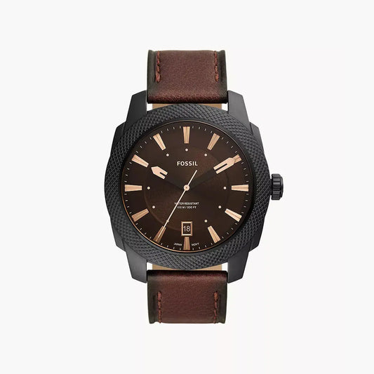 Fossil Machine Three-Hand Date Dark Brown LiteHide™ Leather Watch