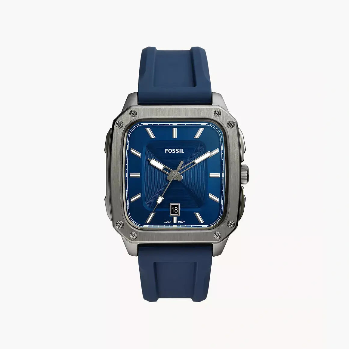 Fossil Inscription Three-Hand Date Navy Silicone Watch