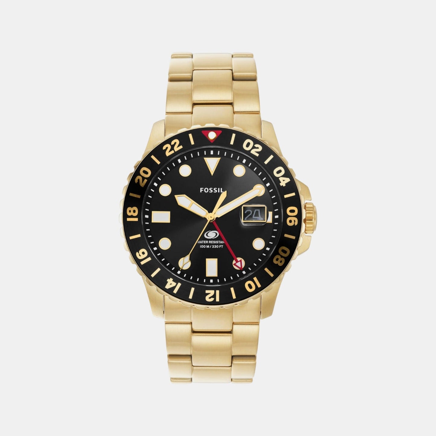 Fossil Blue GMT Men Quartz Black Dial Analog Stainless Steel Watch FS5990