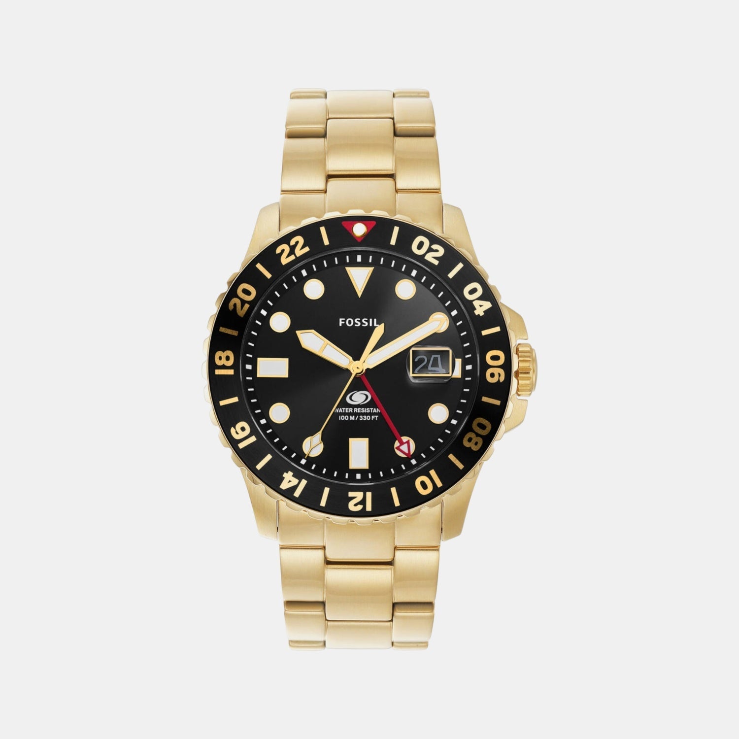 Fossil Blue GMT Men Quartz Black Dial Analog Stainless Steel Watch FS5990