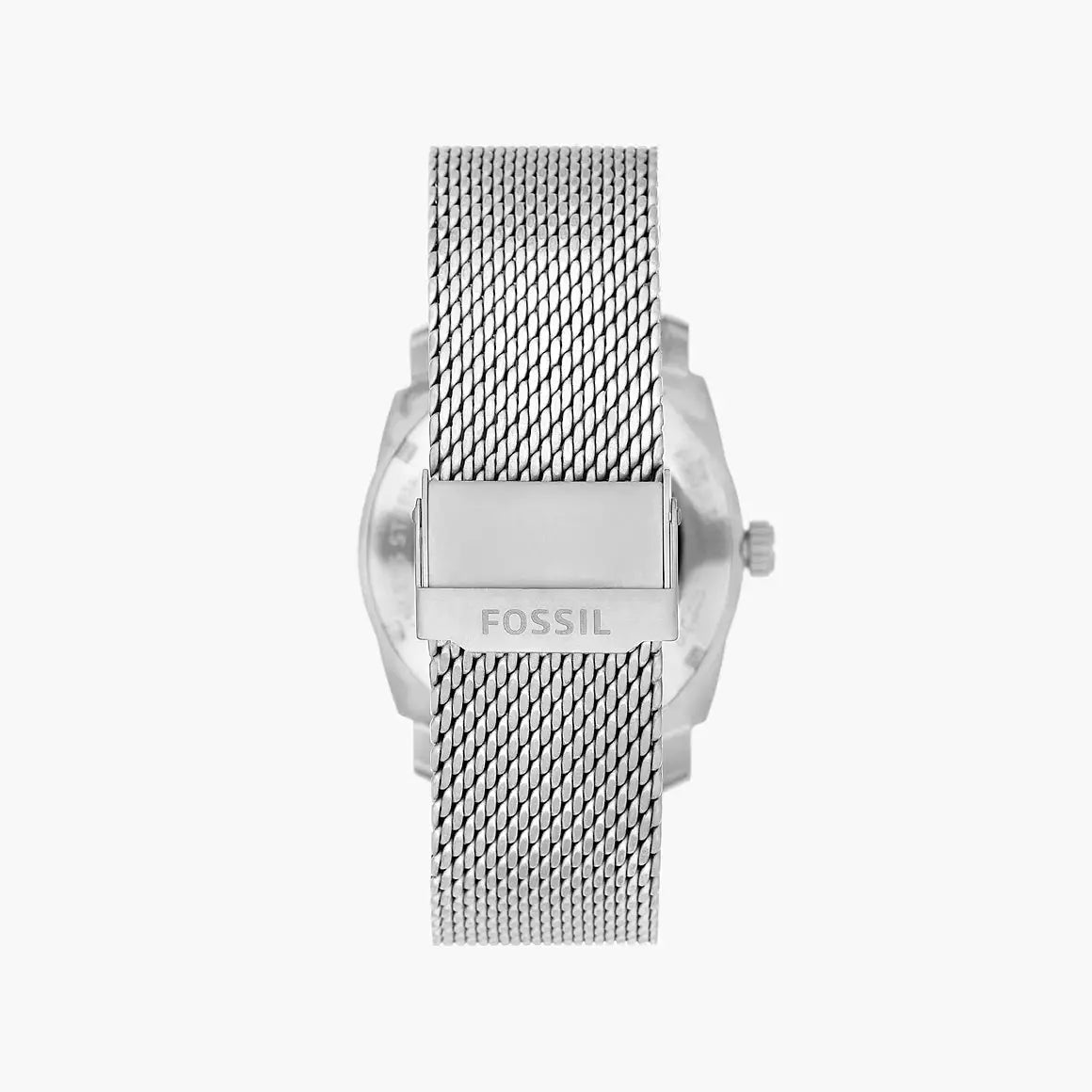 Fossil Machine Three-Hand Day-Date Stainless Steel Mesh Watch