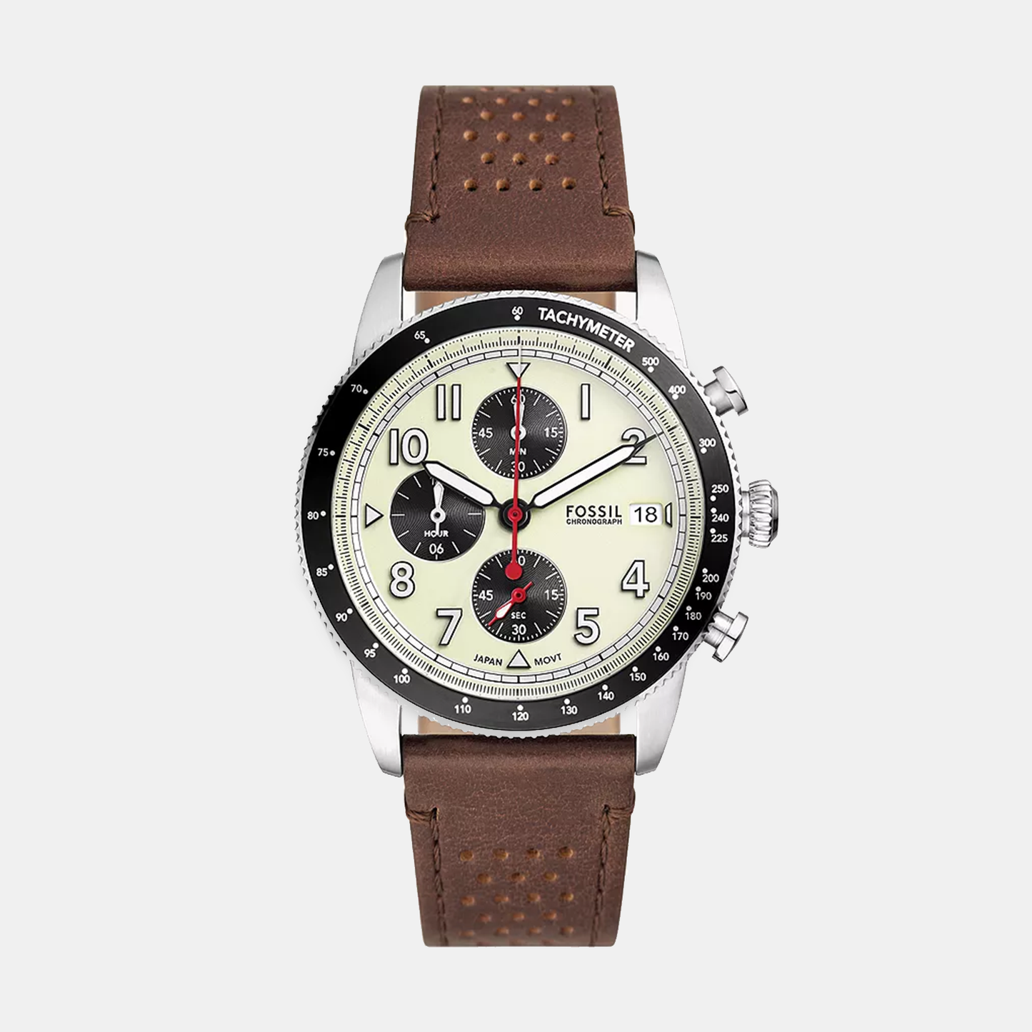 Sport Tourer Men Quartz Cream Dial Chronograph Leather Watch FS6042