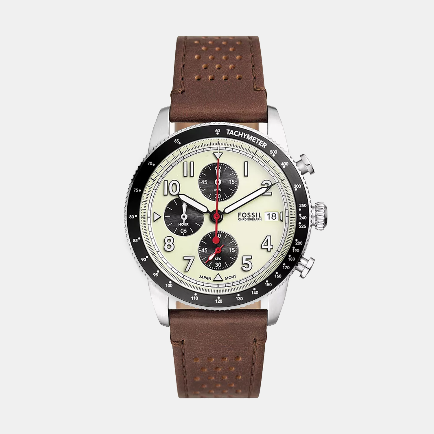 Sport Tourer Men Quartz Cream Dial Chronograph Leather Watch FS6042