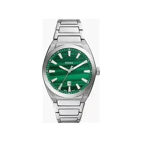 Everett Three-Hand Date Watch with Genuine Malachite Dial