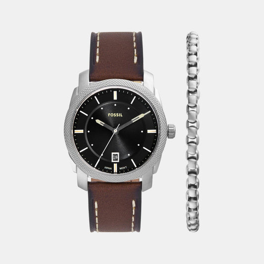 Machine Men Quartz Black Dial Analog Leather Watch FS6081SET