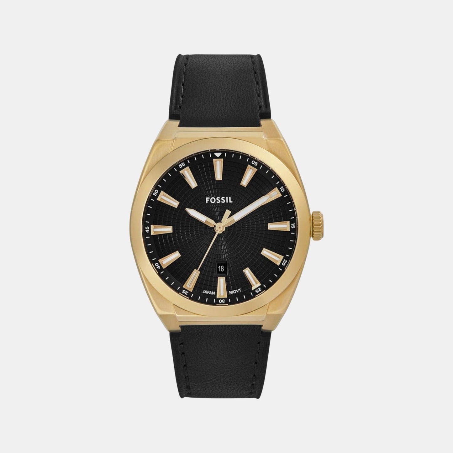 Everett Men Quartz Black Dial Analog Leather Watch FS6089