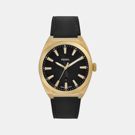 Everett Men Quartz Black Dial Analog Leather Watch FS6089