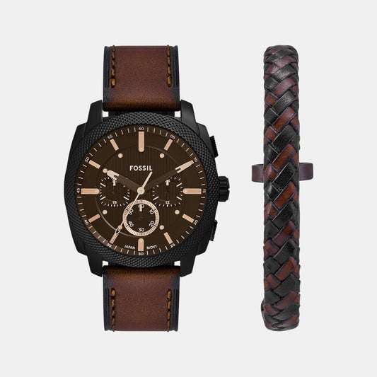 Machine Men Quartz Black Dial Chronograph Leather Watch FS6102SET