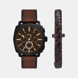 Machine Men Quartz Black Dial Chronograph Leather Watch FS6102SET