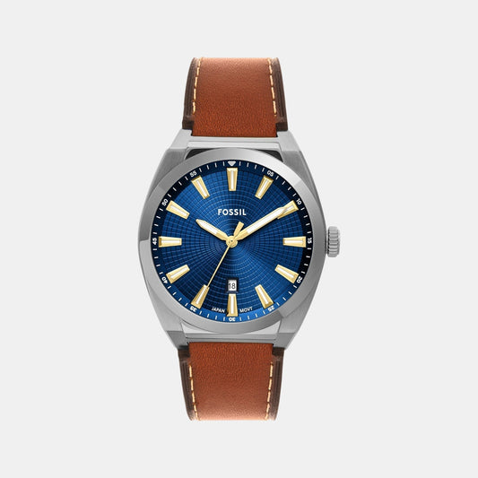 Men Quartz Blue Dial Analog Leather Watch FS6115