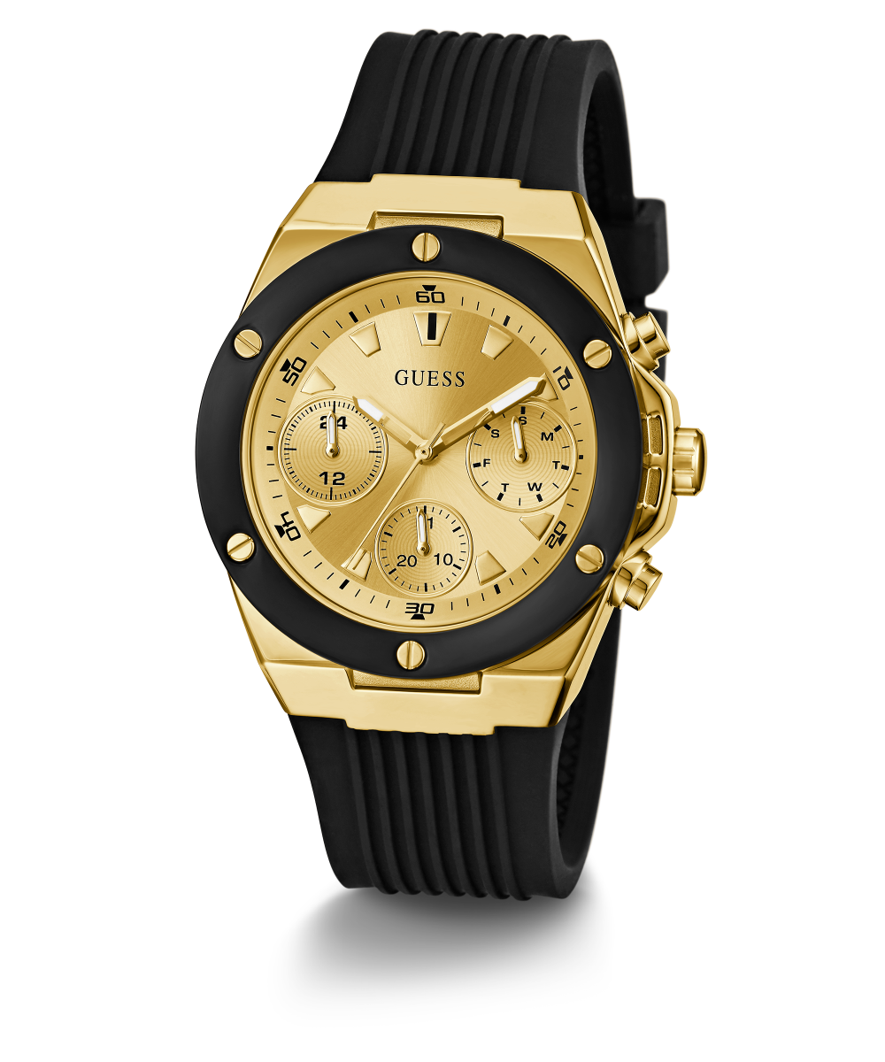 GUESS Ladies Black Gold Tone Multi-function Watch