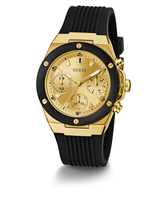 GUESS Ladies Black Gold Tone Multi-function Watch