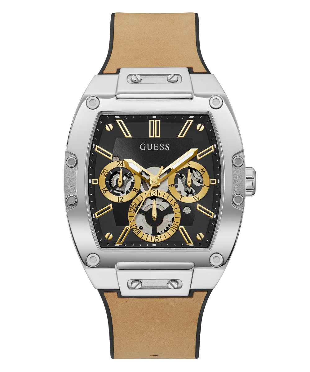 GUESS Mens Beige Silver Tone Multi-function Watch