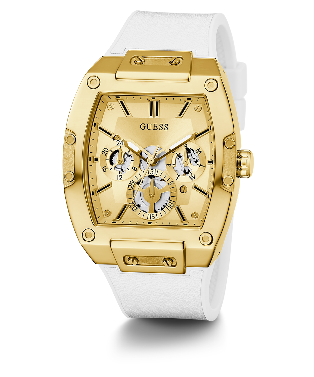 GUESS Mens White Gold Tone Multi-function Watch