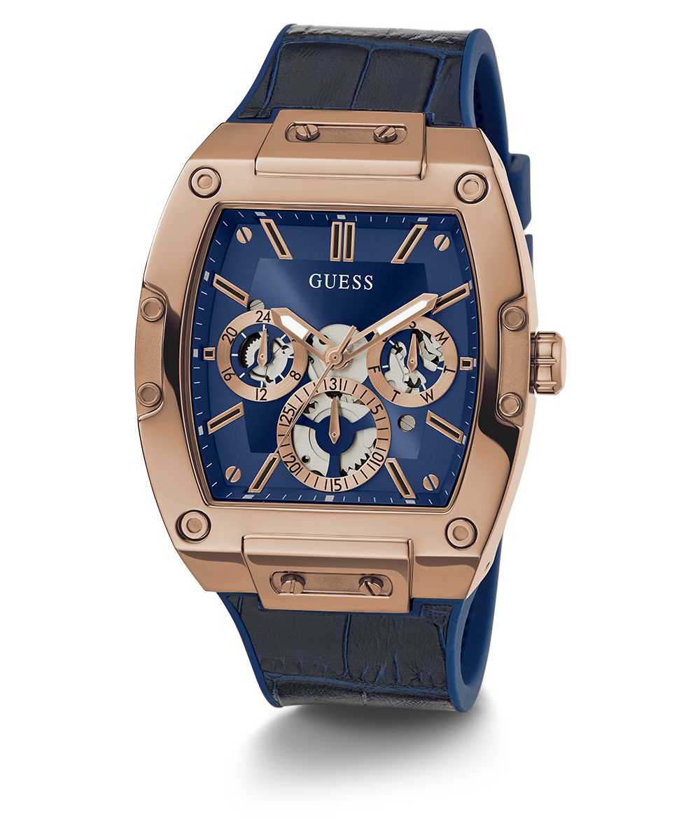 GUESS Mens Blue Gold Tone Multi-function Watch