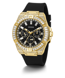 GUESS Mens Black Gold Tone Multi-function Watch