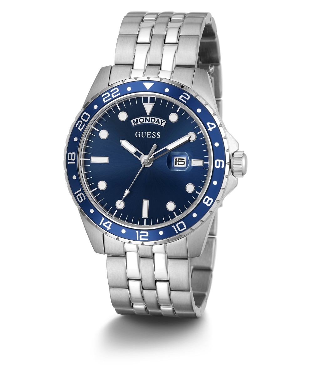 GUESS Mens Silver Tone Day/Date Watch