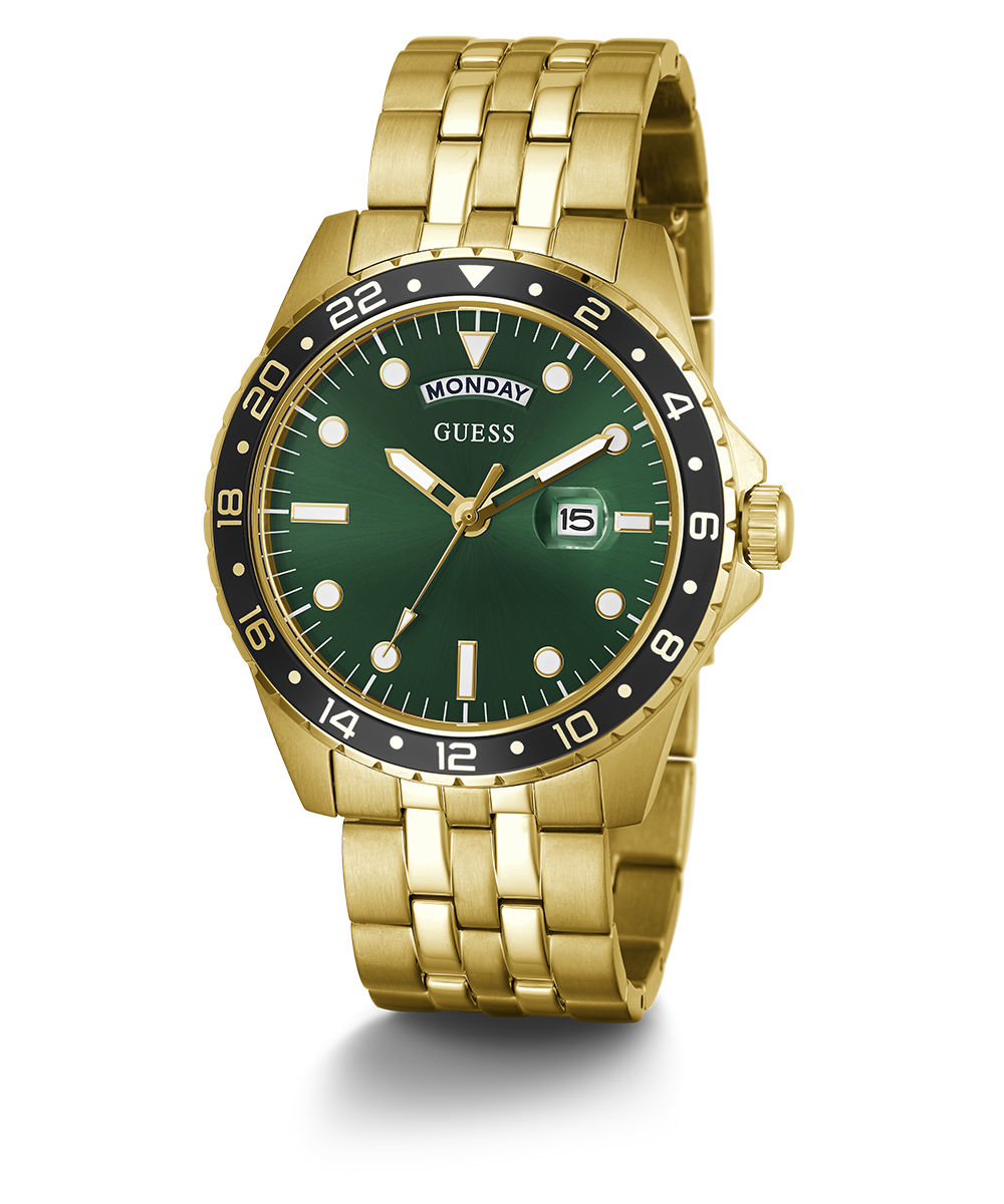 GUESS Mens Gold Tone Day/Date Watch