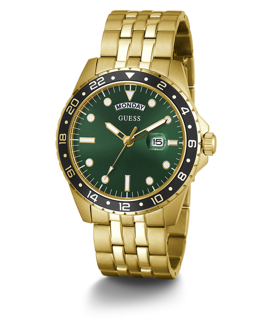 GUESS Mens Gold Tone Day/Date Watch