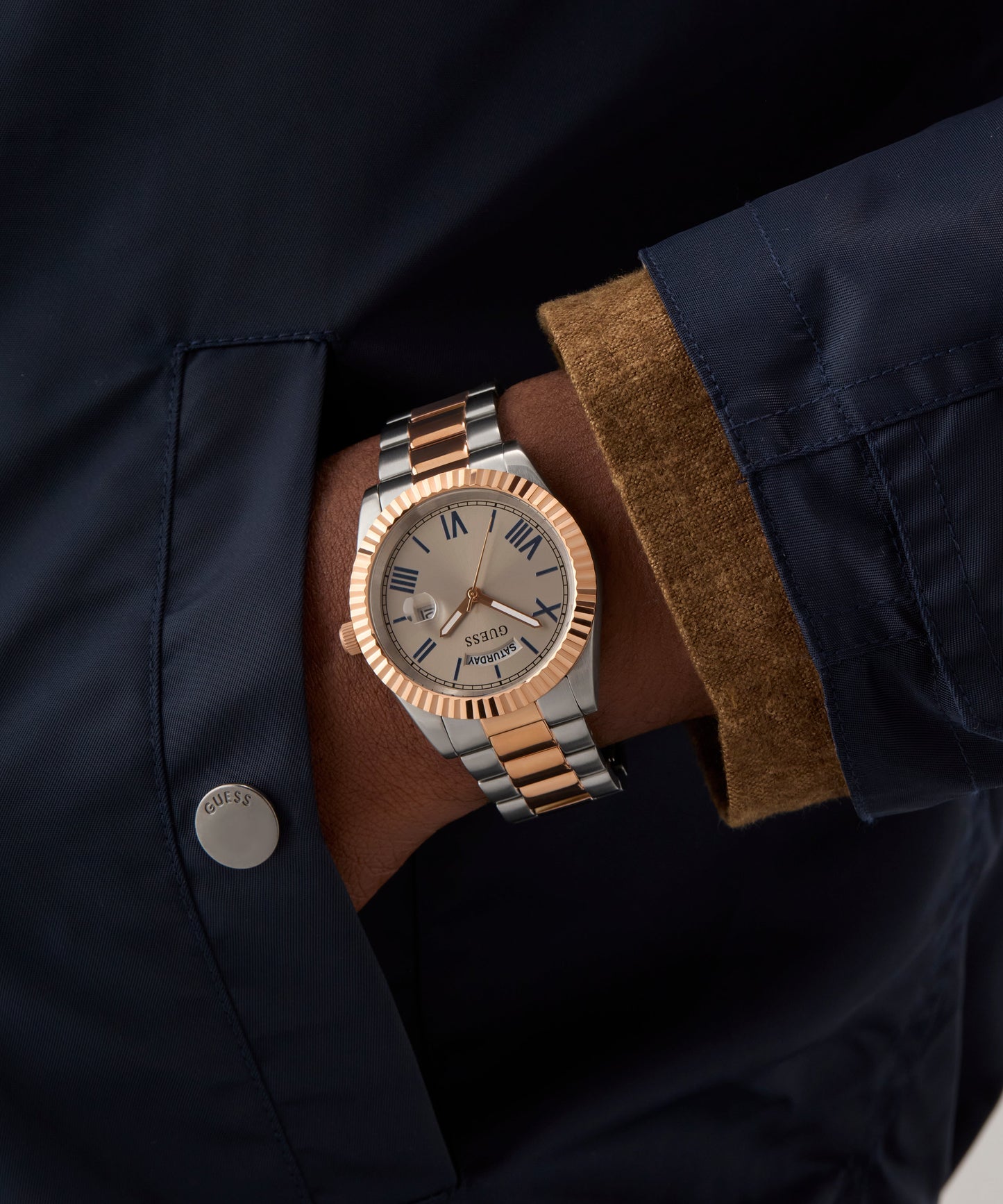 GUESS Mens 2-Tone Day/Date Watch