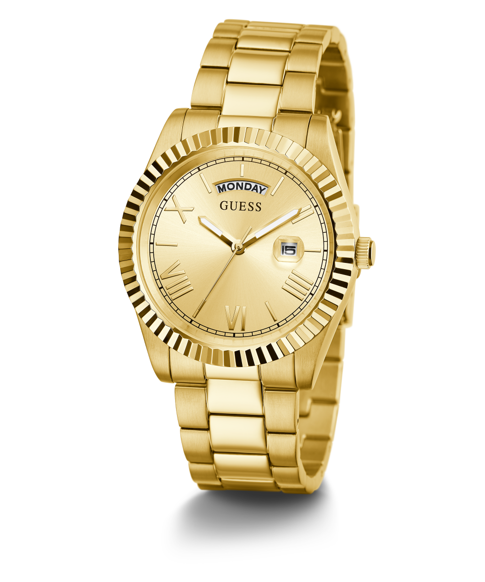GUESS Mens Gold Tone Day/Date Watch