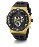 GUESS Mens Black Gold Tone Multi-function Watch