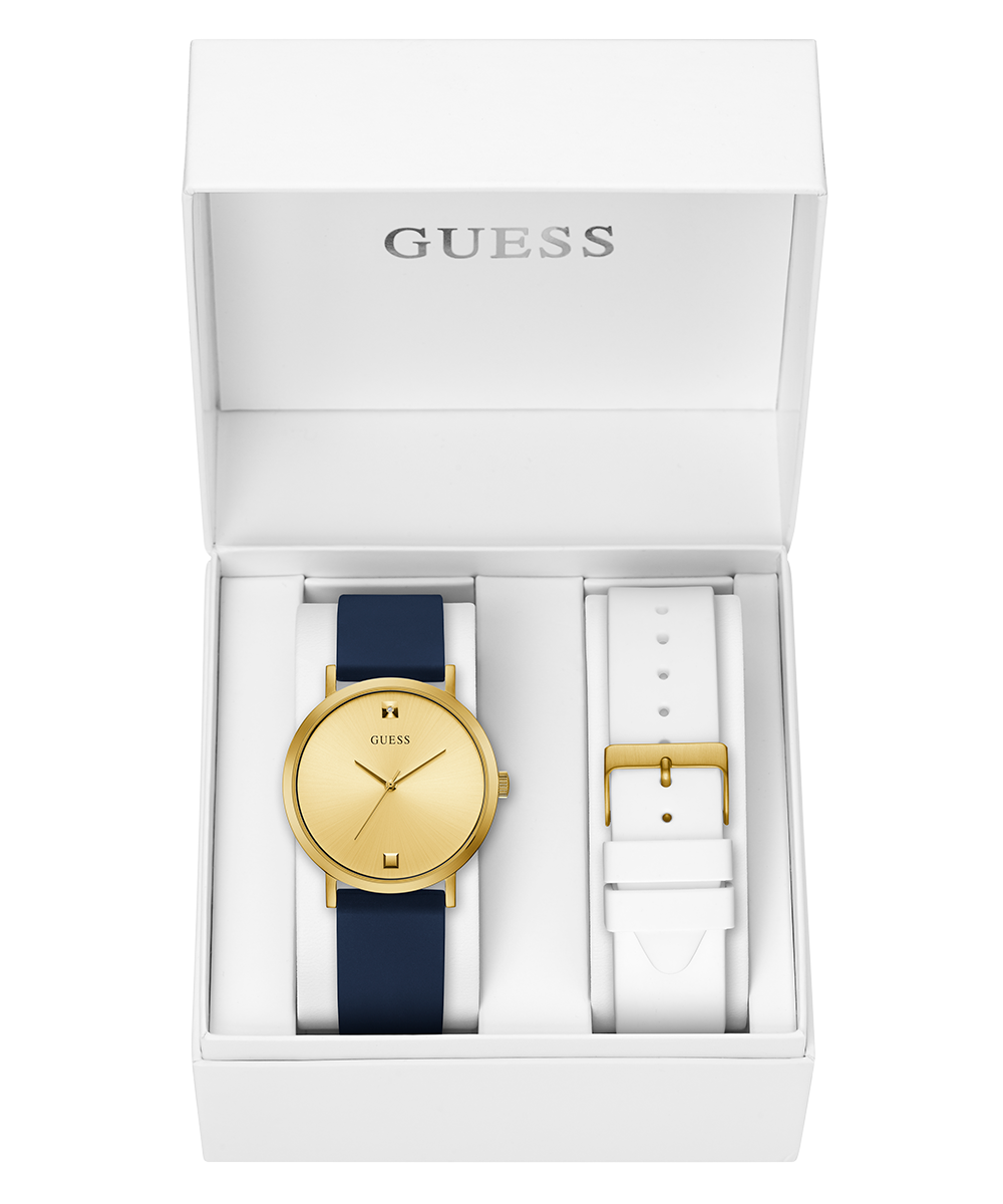 GUESS Mens Black Gold Tone Analog Watch