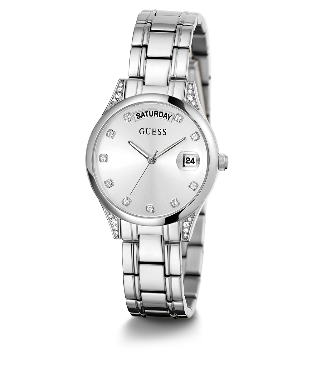 GUESS Ladies Silver Tone Day/Date Watch