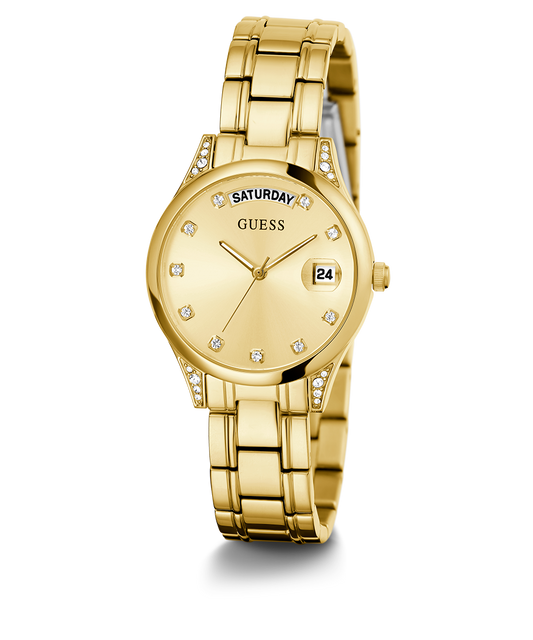 GUESS Ladies Gold Tone Day/Date Watch