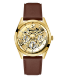 GUESS Mens Chocolate Brown Gold Tone Multi-function Watch
