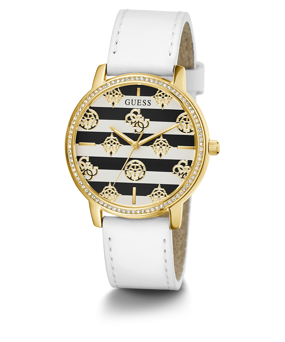 ECO-FRIENDLY GOLD AND WHITE LEATHER RECYCLED ULTRA SUEDE STRAP WATCH
