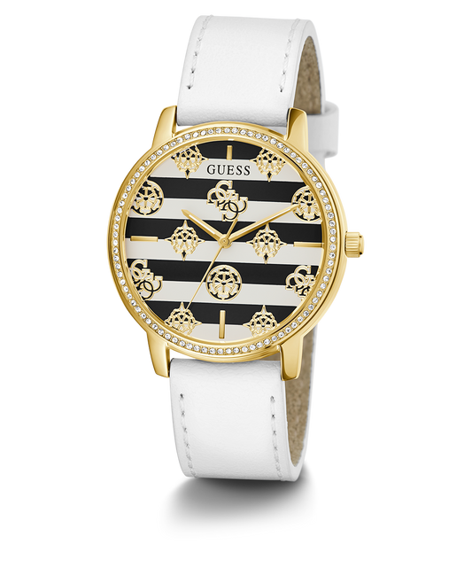 ECO-FRIENDLY GOLD AND WHITE LEATHER RECYCLED ULTRA SUEDE STRAP WATCH