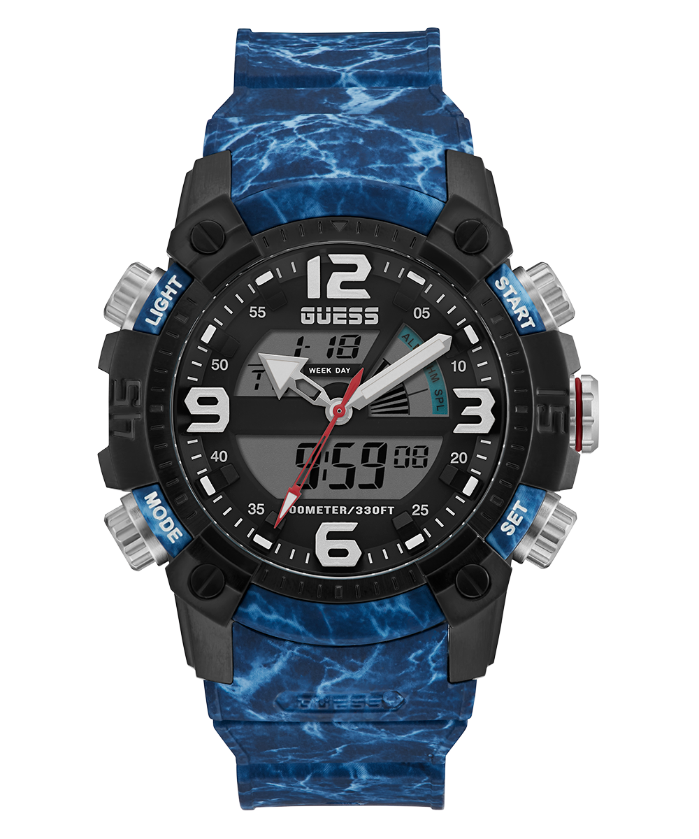 GUESS Mens Blue Black Digital Watch