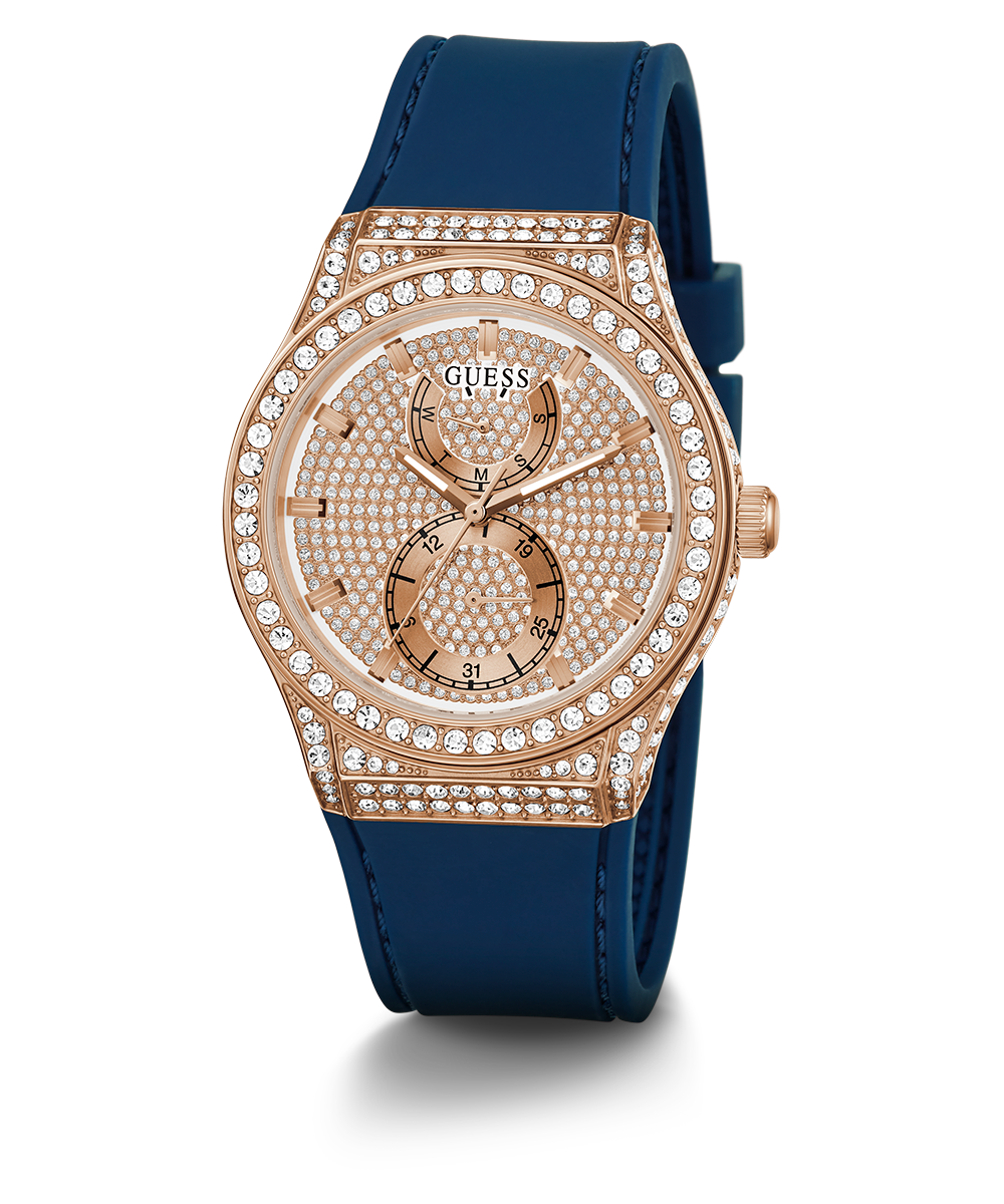 GUESS Ladies Blue Rose Gold Tone Multi-function Watch