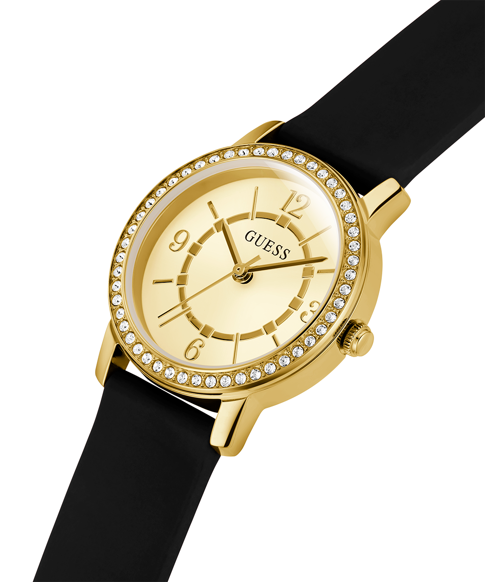 GUESS Ladies Black Gold Tone Analog Watch