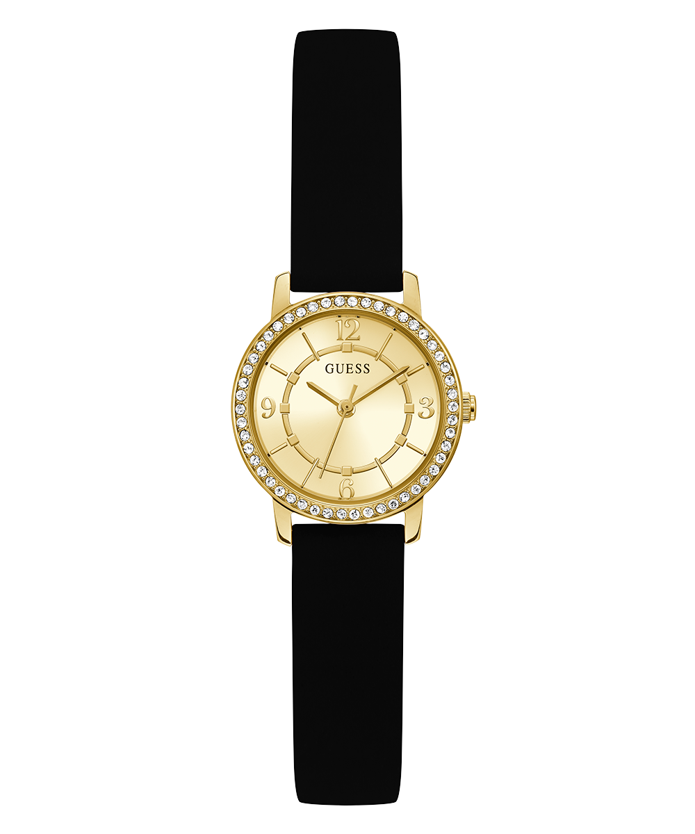 GUESS Ladies Black Gold Tone Analog Watch