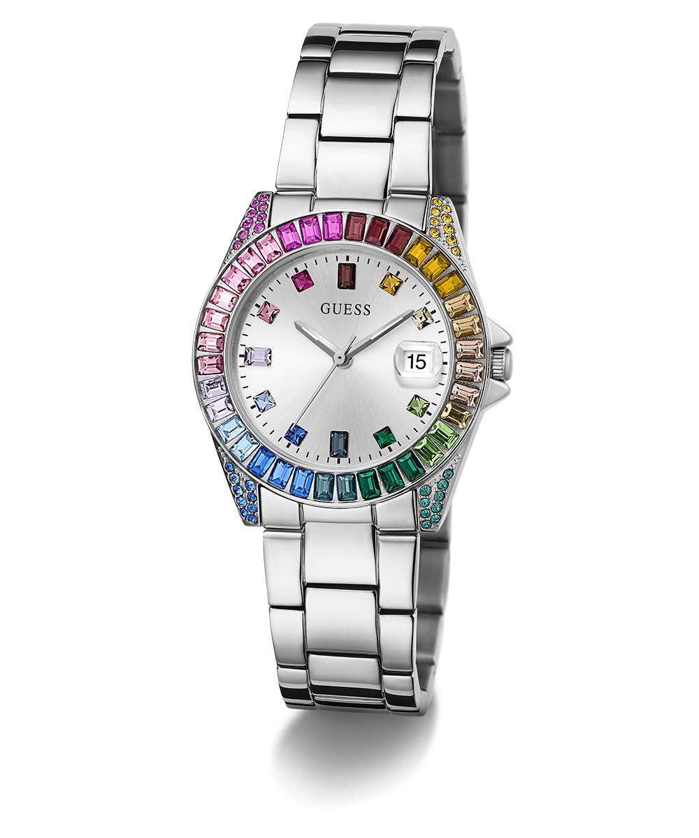 GUESS Ladies Silver Tone Day/Date Watch