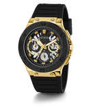 GUESS Mens Black Gold Tone Multi-function Watch