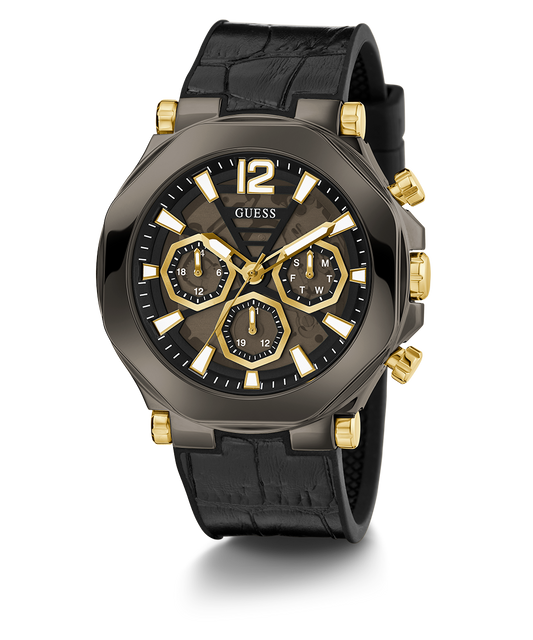 GUESS Mens Black Gunmetal Multi-function Watch
