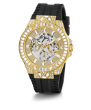 GUESS Mens Black Gold Tone Multi-function Watch