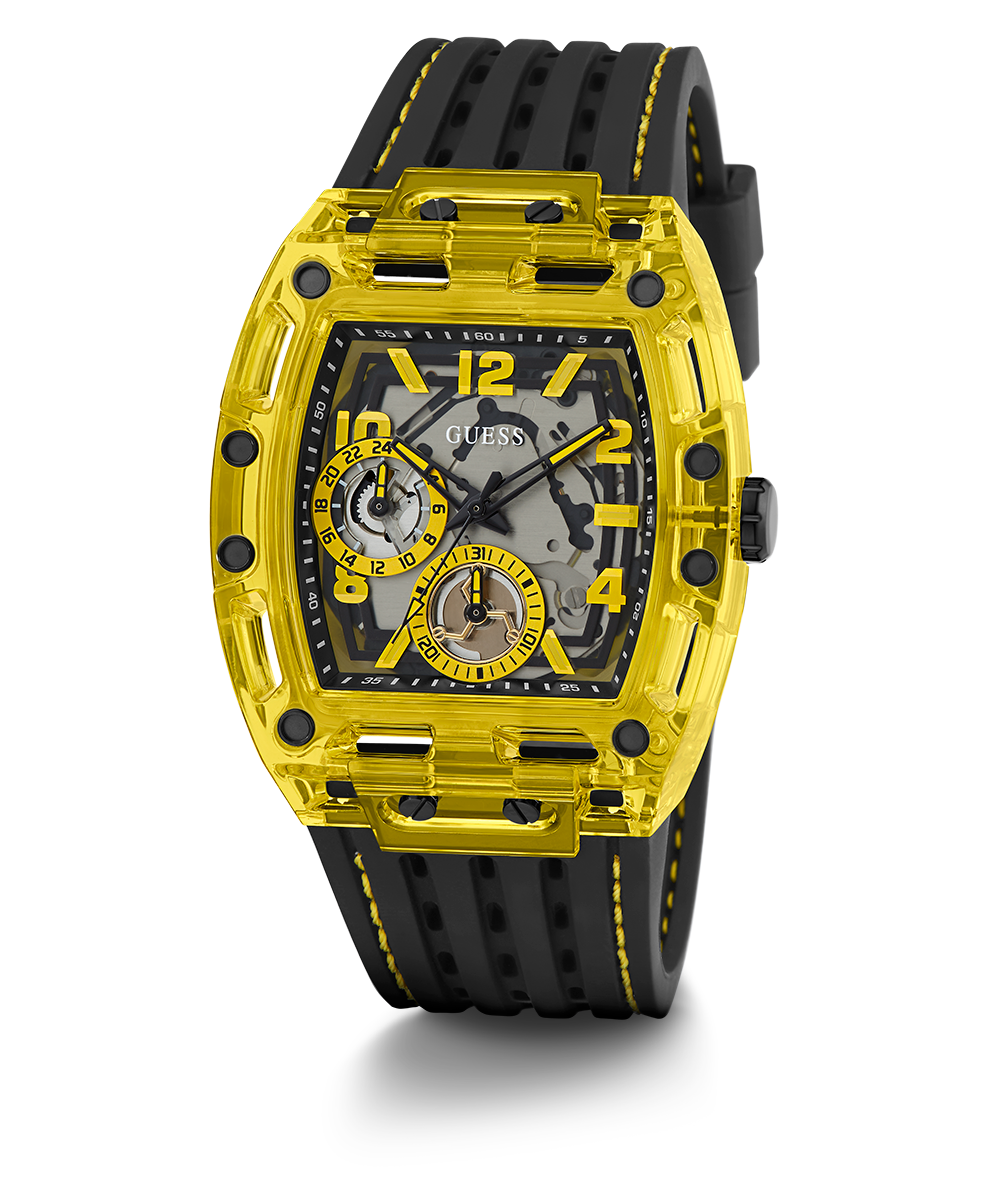 GUESS Mens Black Yellow Multi-function Watch