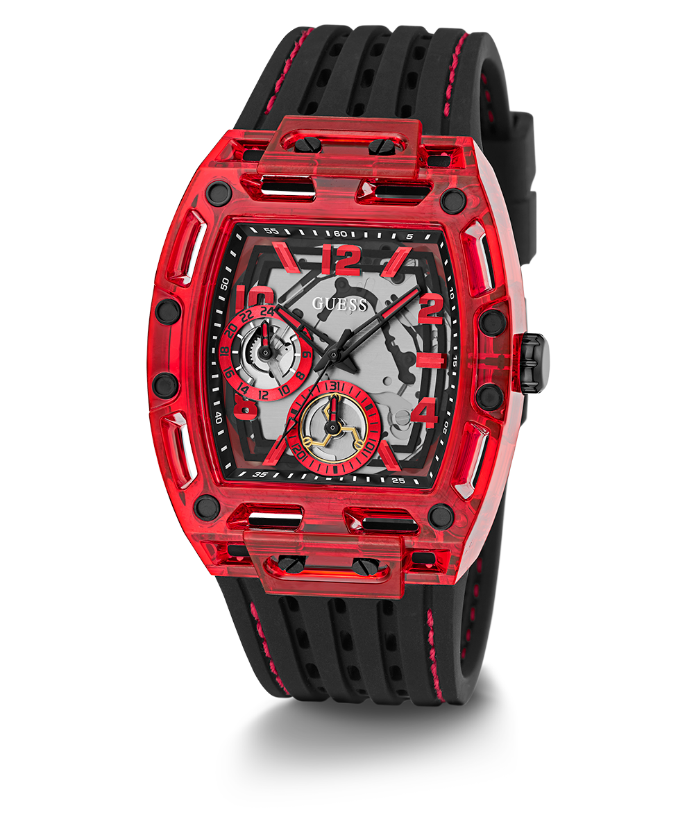 GUESS Mens Black Red Multi-function Watch
