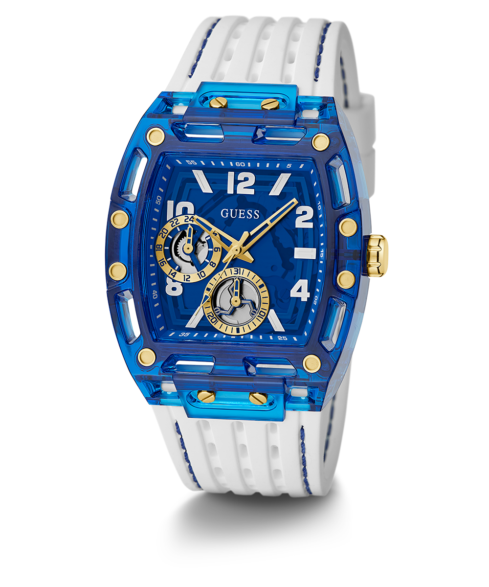 GUESS Mens White Blue Multi-function Watch