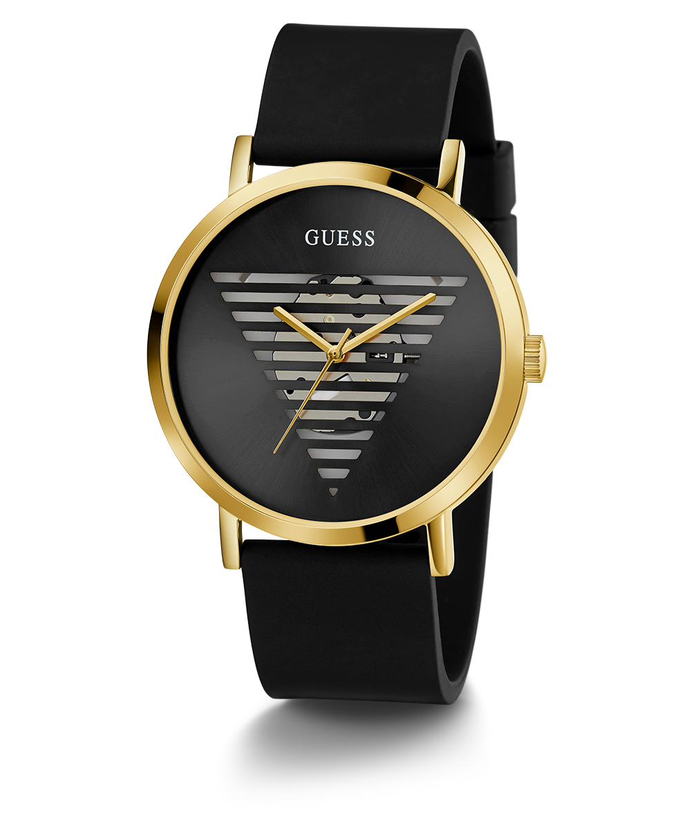 GUESS Mens Black Gold Tone Analog Watch
