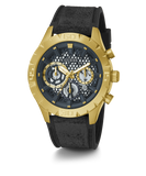 GUESS Mens Black Gold Tone Multi-function Watch
